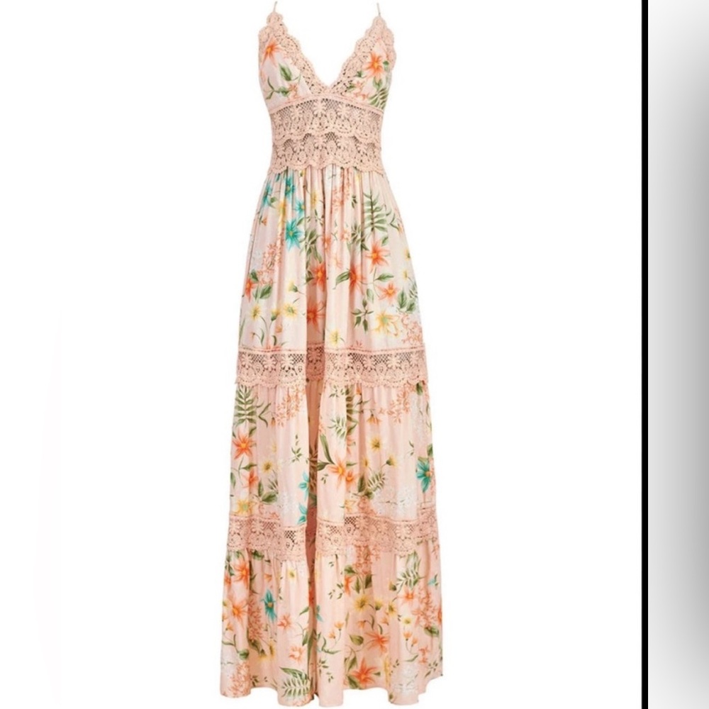NWT PQ  Maxi Dress Size M/L Peach Floral Lace
Medium / Large